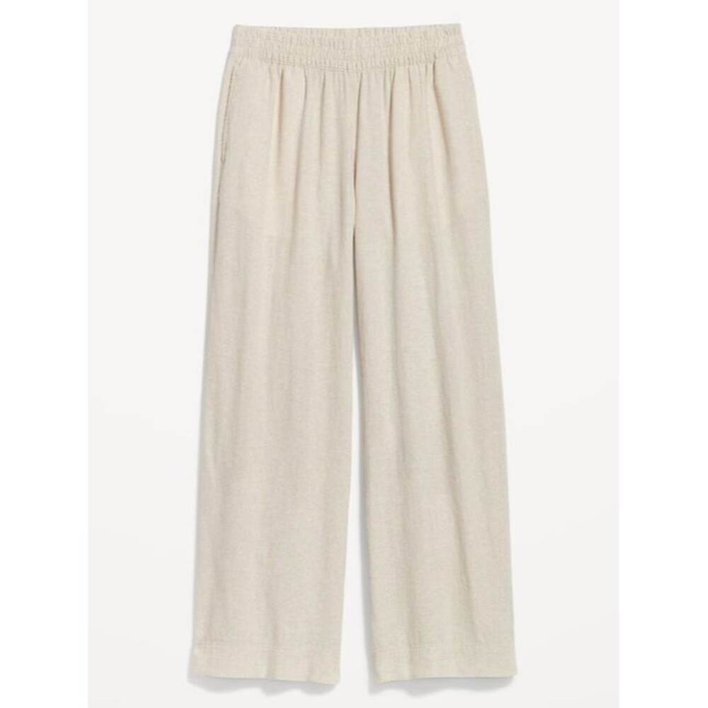 Old Navy Linen-Blend Wide-Leg Pants Womens 2X Natural Elastic Waist Beach NEW - Picture 3 of 11